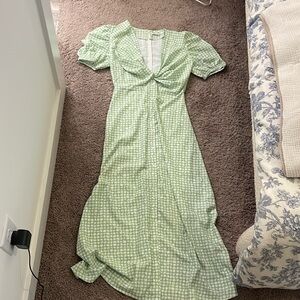 Green gingham balloon sleeve button-up maxi dress - Asos